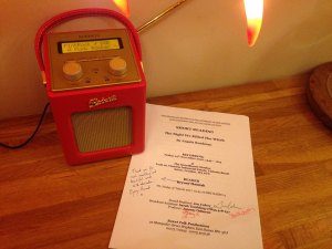 Script and red radio. [Photo by Angela Readman]